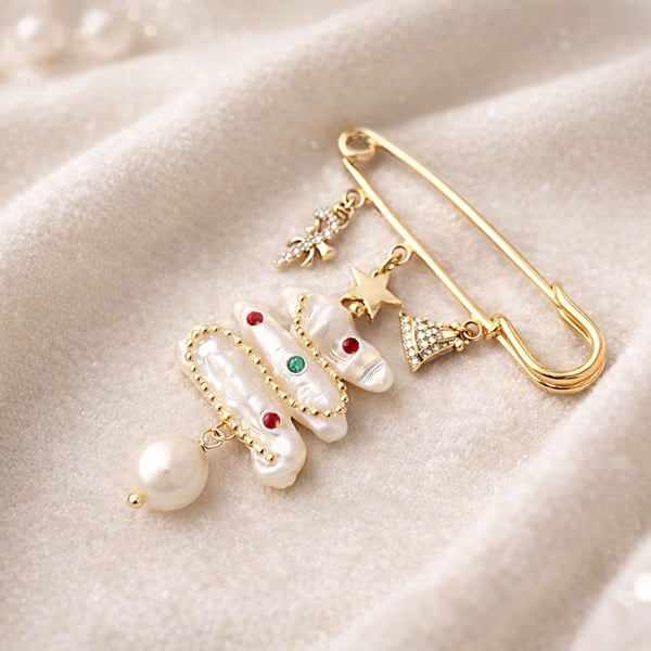 Baroque Pearl Christmas Tree Brooch or Earrings with gift pouch