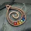 Copper Wire Weave Rainbow Spiral Drop Pendant