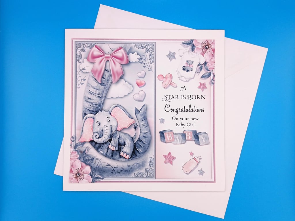 Baby Girl Congratulations Card, Handmade