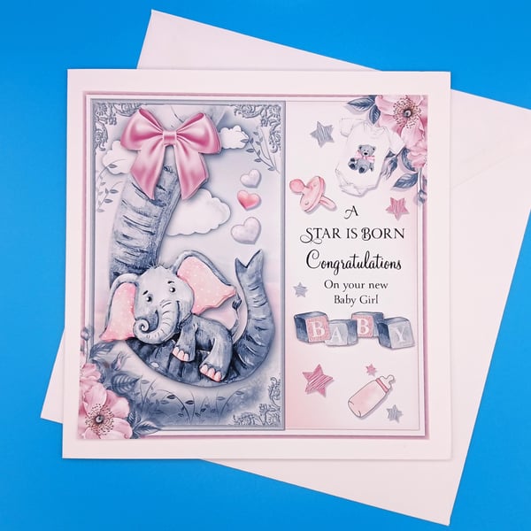 Baby Girl Congratulations Card, Handmade