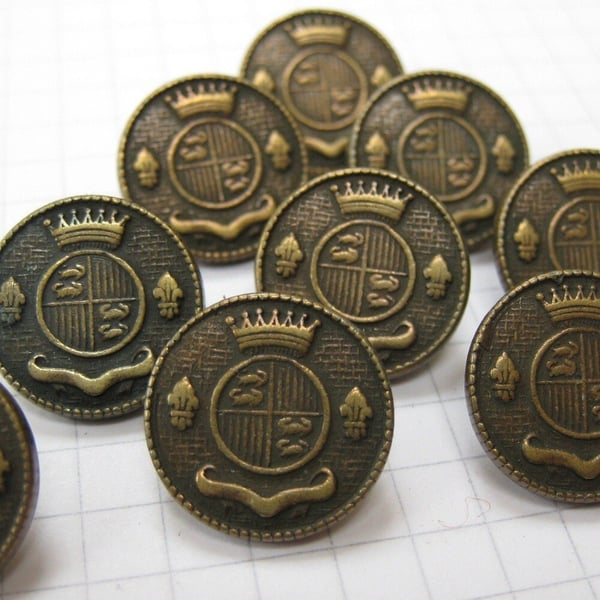 10 Small Copper Coat of Arms Shank Buttons