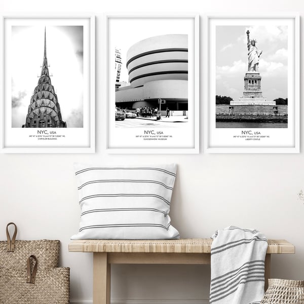 New York City Set of 3 Prints, Our First Home 3 Piece Wall Art, Art Print Black 
