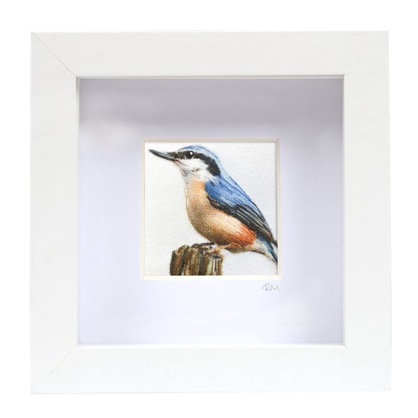 Nuthatch, little 3D fabric nuthatch picture framed, nuthatch gift
