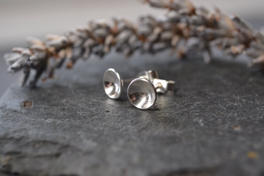 Domed circle sterling silver stud earrings