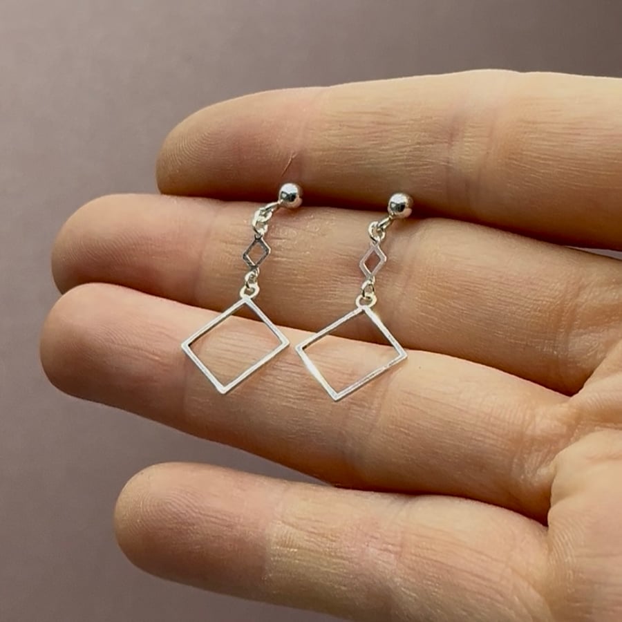 Geometric Drop Earrings – Sterling Silver, Handmade