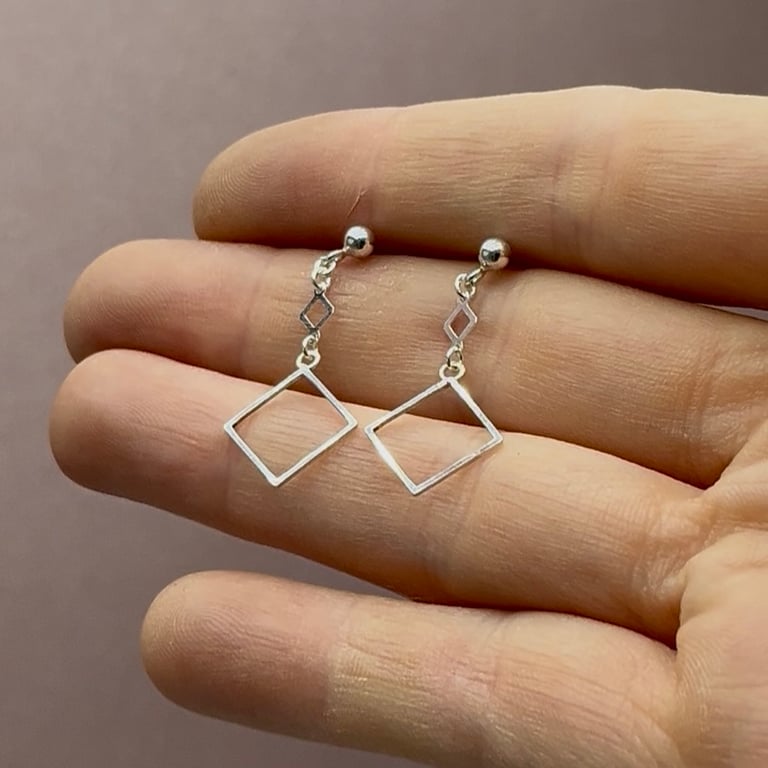 Geometric Drop Earrings – Sterling Silver, Handmade