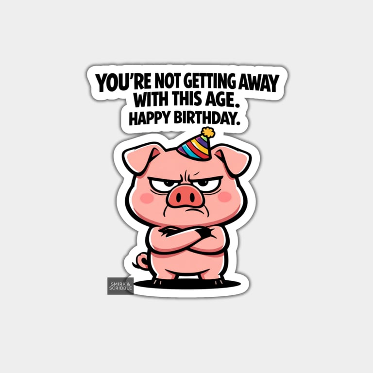 Funny Rude Birthday Sticker For Adults - Grumpy Pig