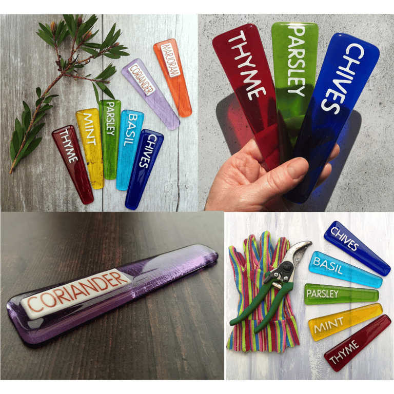 Handmade Fused Glass Vegetable Herb Garden Plant Name Label Marker Plant Stake