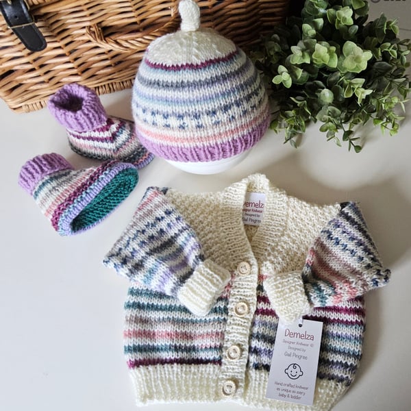 Designer Pure Merino Wool Baby Cardigan Gift Set Size 3-6 months 