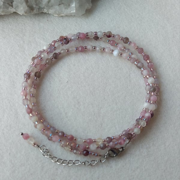 Semi-Precious Gemstone Triple-Wrap Bracelet 