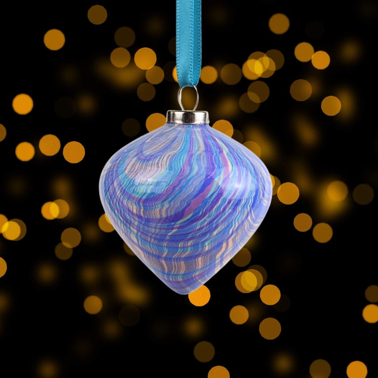 Marbled ceramic Christmas drop bauble purple, turquoise and pale copper