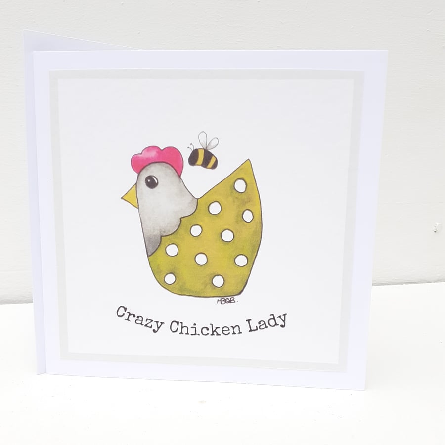 Crazy Chicken Lady Greetings Card Print of Water Colour Painting