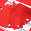 10 Christmas Gift tags, red mirri card with Christmas Tree aperture            