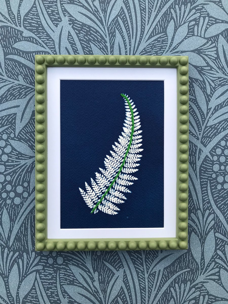 Framed Fern art, Botanical gift, Embroidery Art