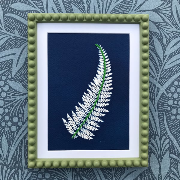 Framed Fern art, Botanical gift, Embroidery Art