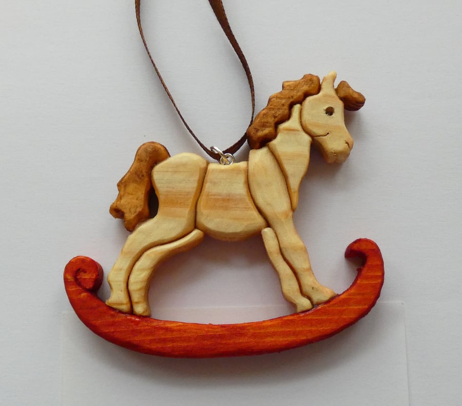 Unique Wooden Rocking Horse Christmas Tree Ornament