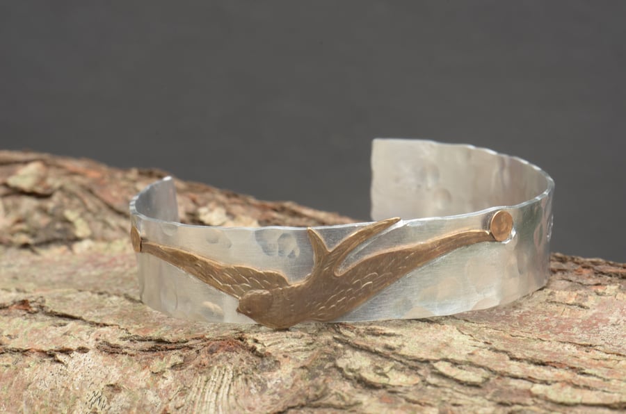 Believe Hand Stamped Aluminium Cuff with Bird Rivet