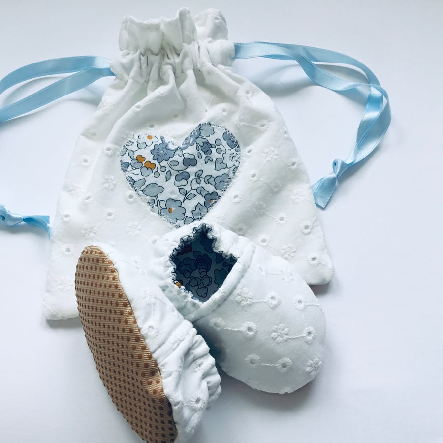 Baby Shoes in Broderie Anglaise & Liberty Fabric 