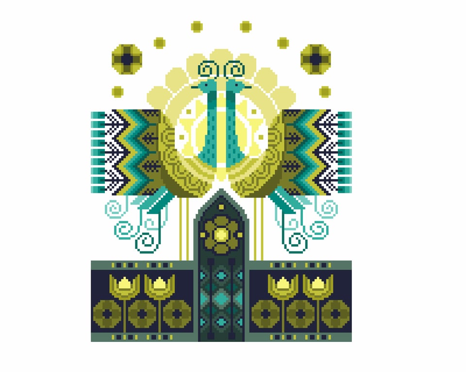 298 - Cross stitch Pattern Scandinavian style geometric folk art Peacocks