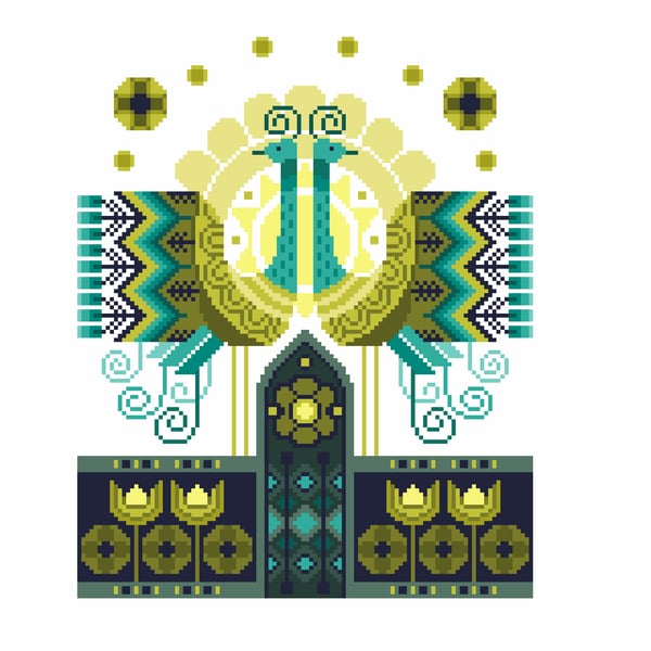 298 - Cross stitch Pattern Scandinavian style geometric folk art Peacocks