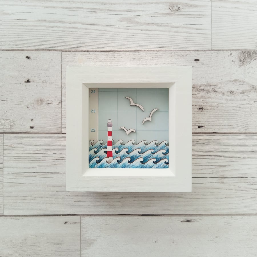 Lighthouse Diorama Picture, Nautical Shadow Box, Maritime Picture
