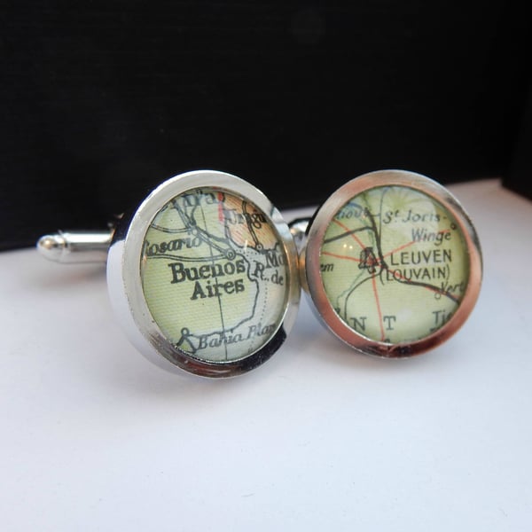 Choose your own unique map cufflinks - for weddings, anniversaries and birthdays