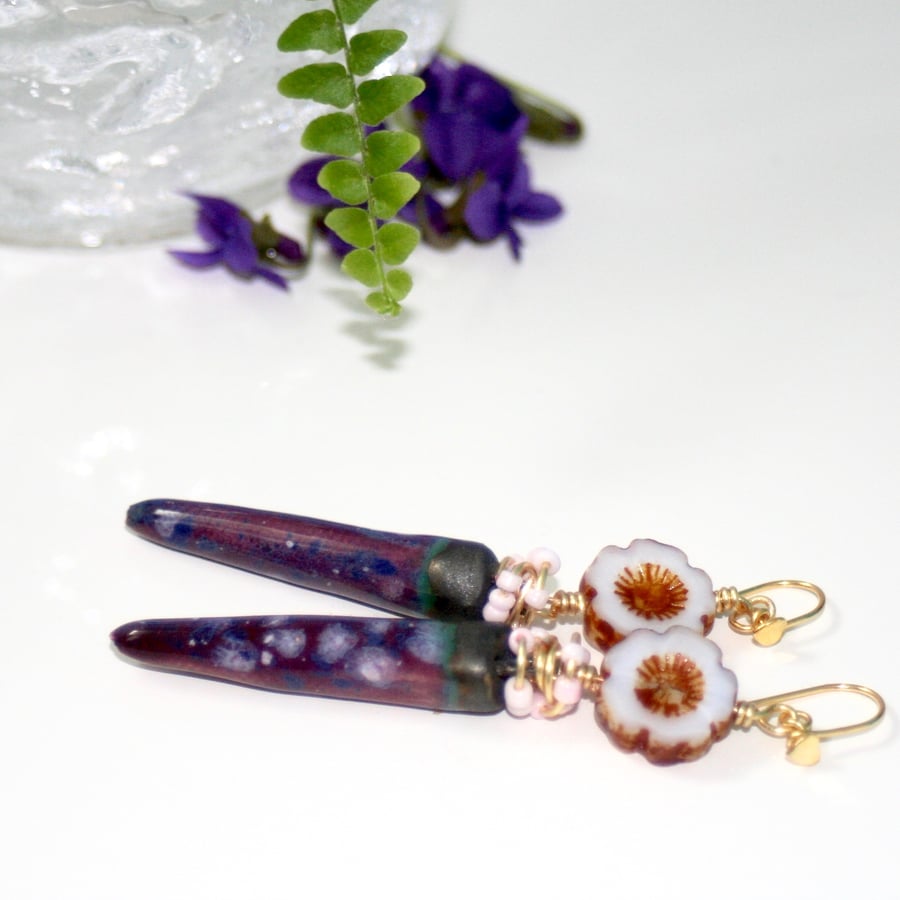Purple galaxy ceramic spike earrings