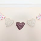 Handmade Floral & Dusky Pink Velvet Heart Bunting