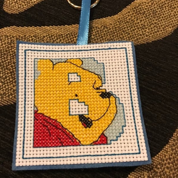 Winnie the Pooh Cross stitched letter B keychain