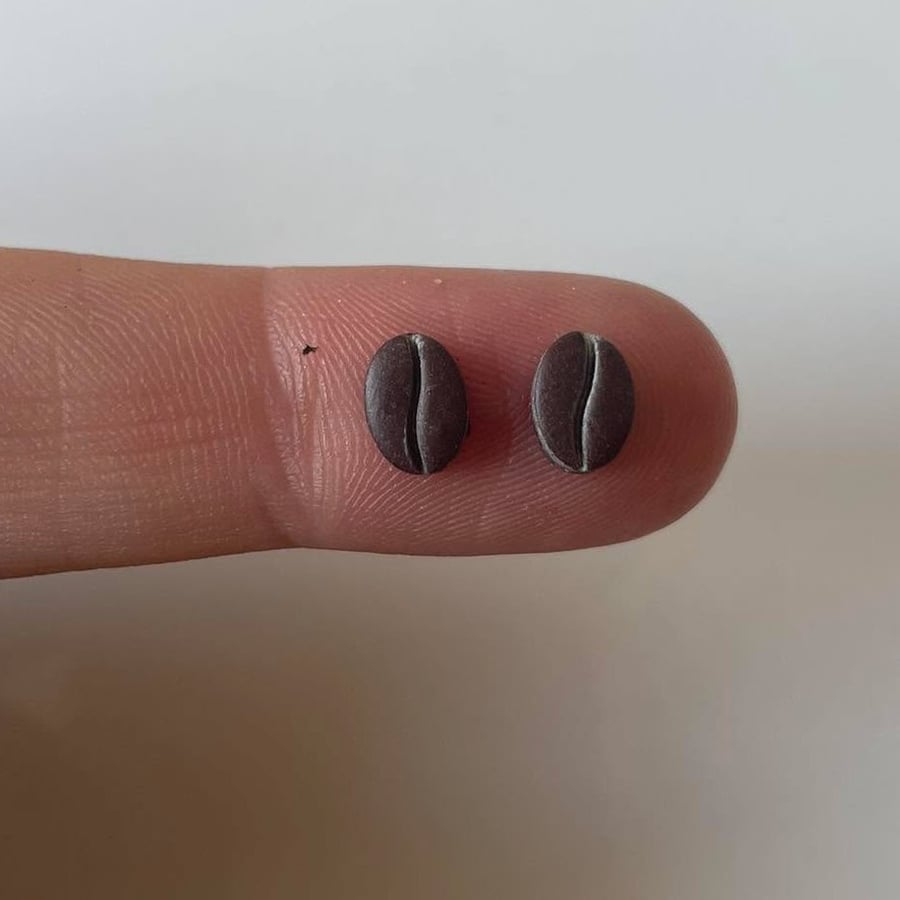 Handmade Polymer Clay Micro Studs (Coffee Bean)