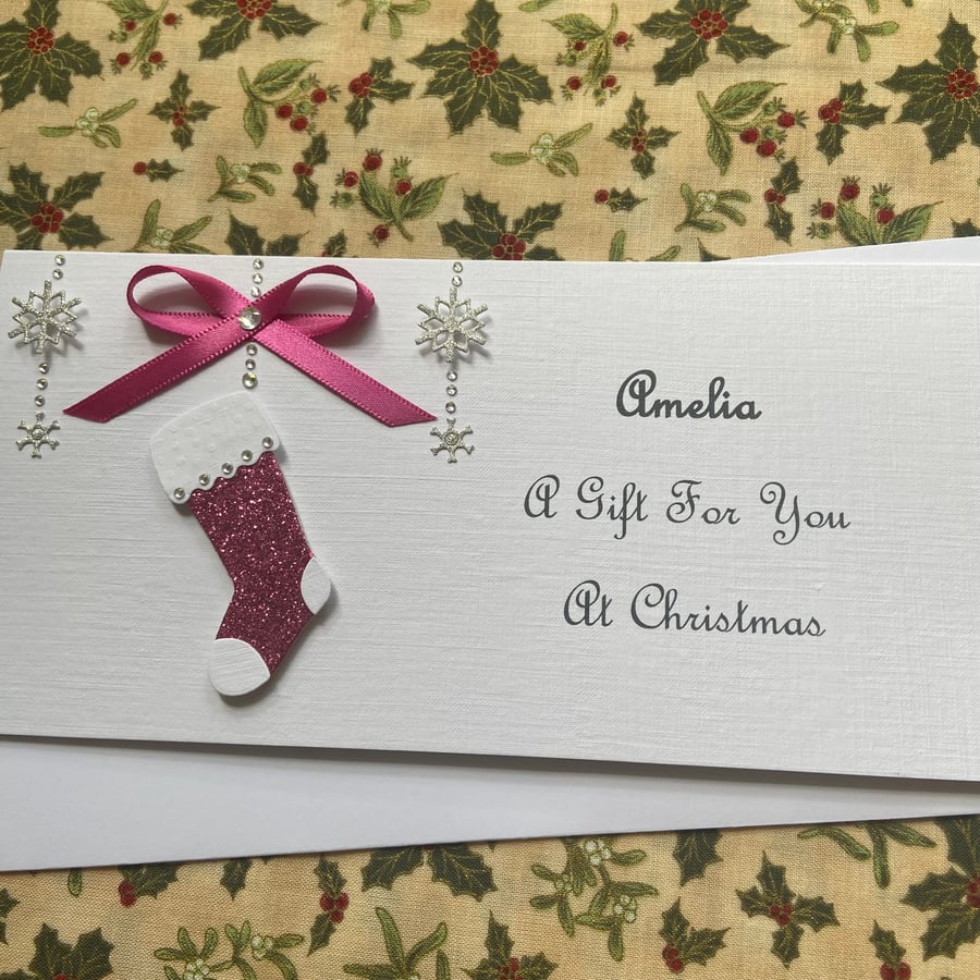 Personalised Christmas Gift Voucher Money Wallet Any Name and Greeting