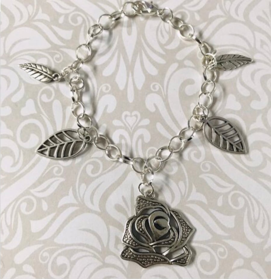 Rose & leaf charm bracelet