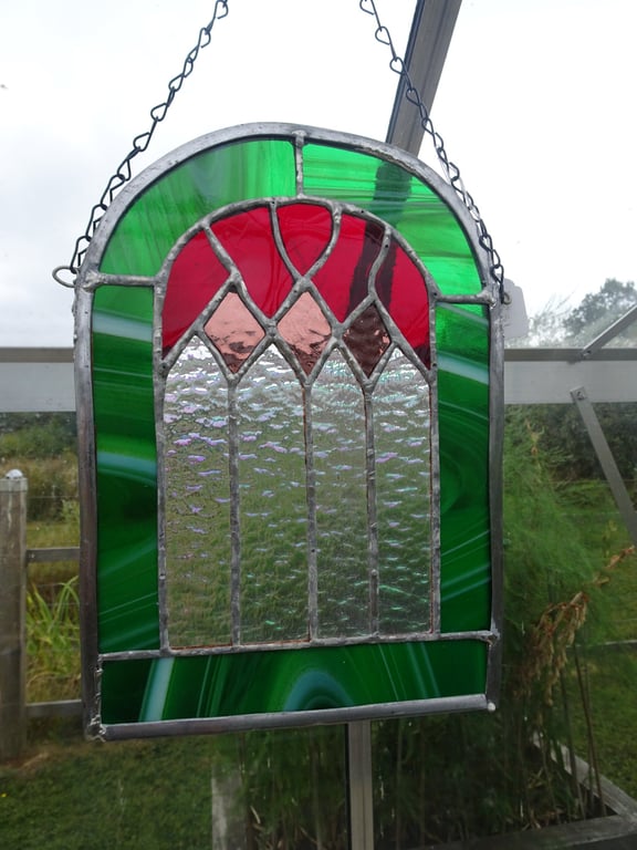 Stained Glass Suncatcher,  Gothic Arch Design