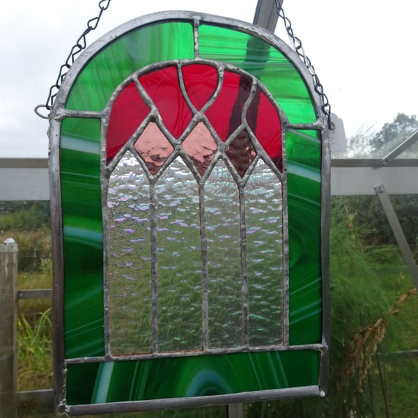 Stained Glass Suncatcher,  Gothic Arch Design
