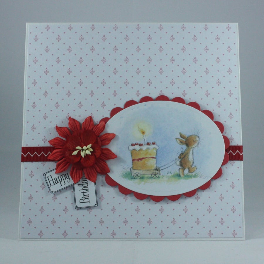 Handmade birthday card - bunny with birthday cake