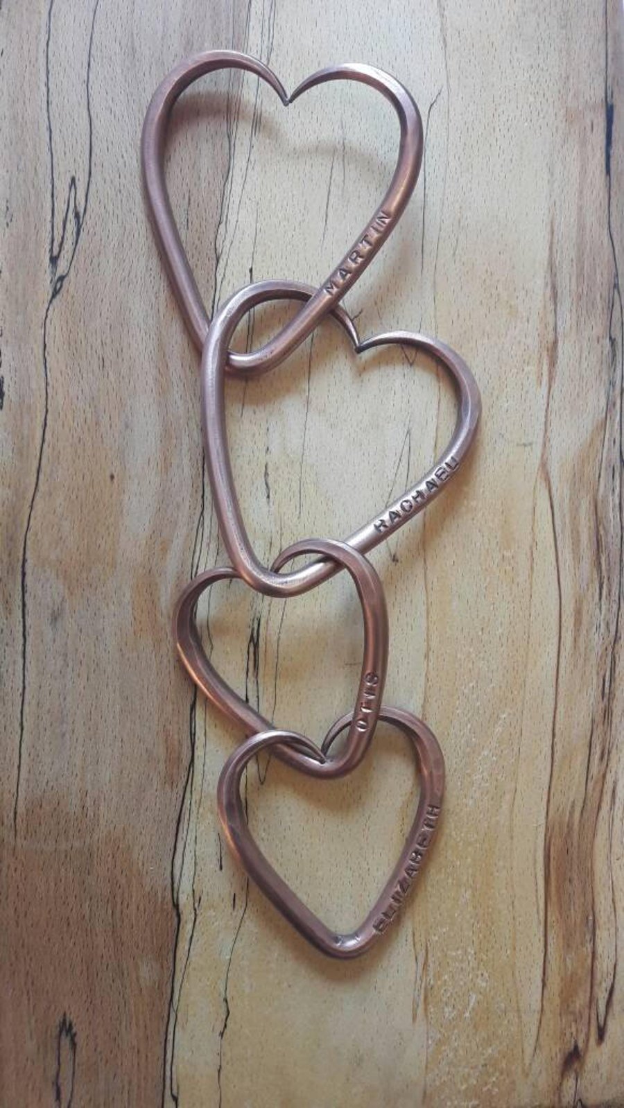 x4 Family of Hearts Copper Interlinked Love 7th Year Anniversary Wedding 