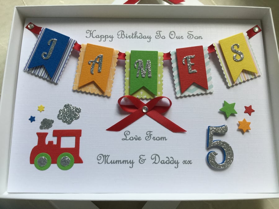 Handmade Personalised Birthday Card Keepsake Son Grandson Any Age 1st 2 3 Boxed