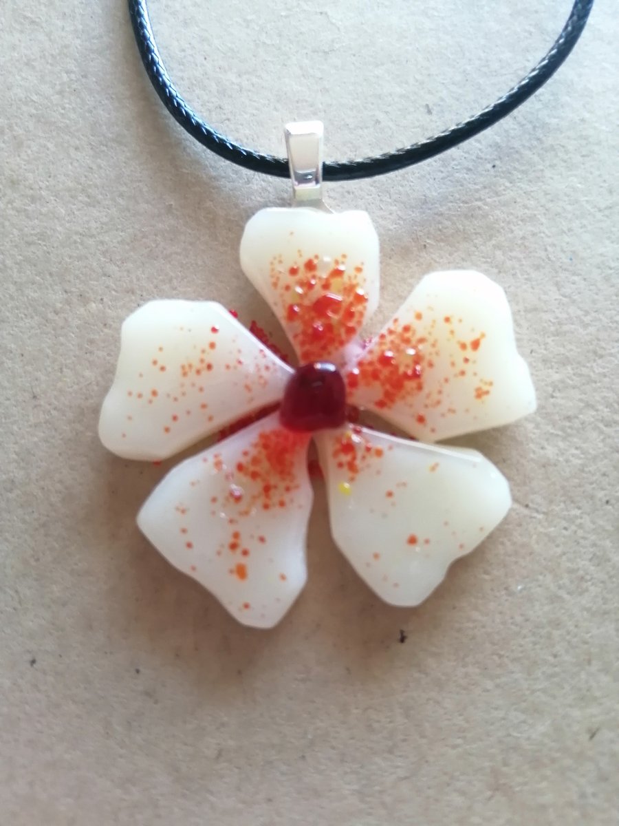 Fused Glass Blossom Necklace- pink