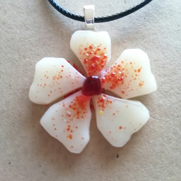 Fused Glass Blossom Necklace- pink