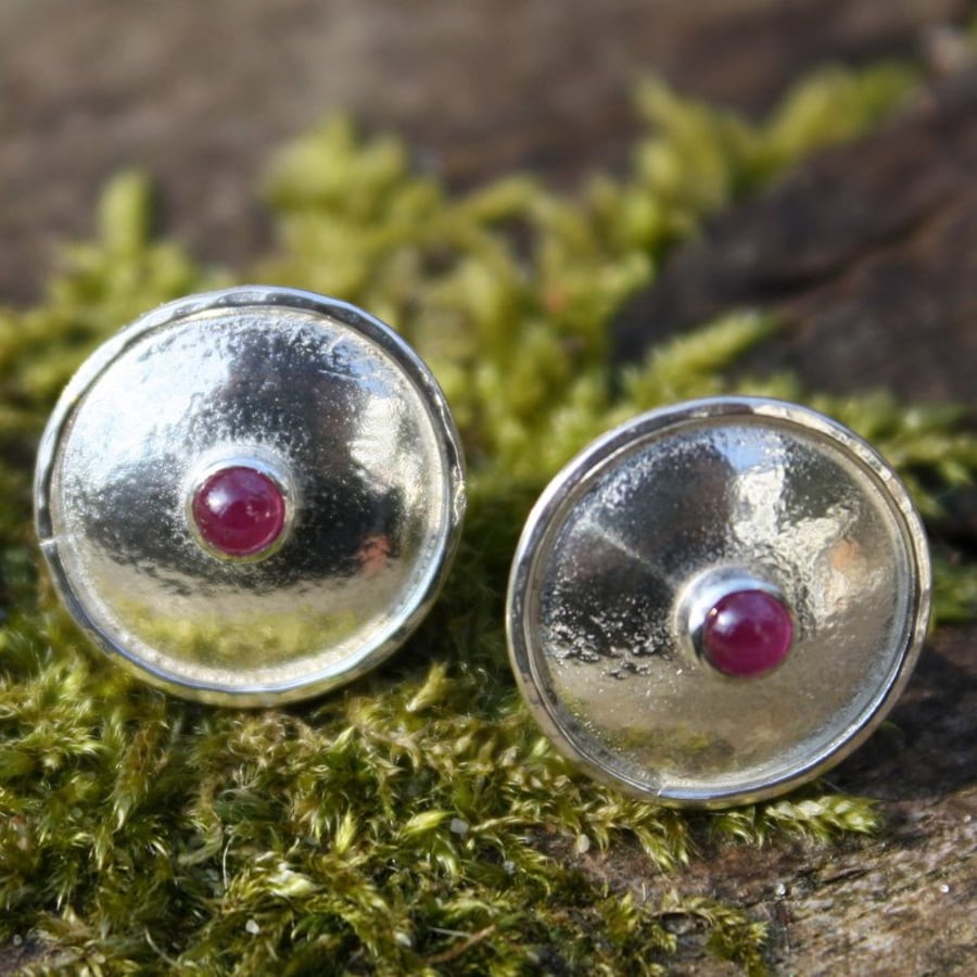 Boss Studs, sterling silver and ruby  earrings