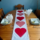 Valentines Table Runner Handmade Red Hearts Appliqué Cotton