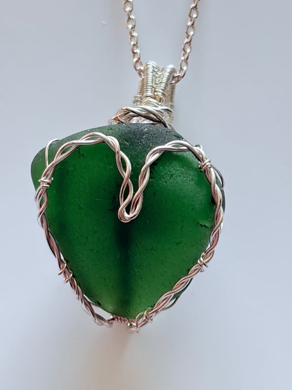 Scottish Sea Glass Necklace – Genuine Beach Glass Pendant – Handmade Coast heart