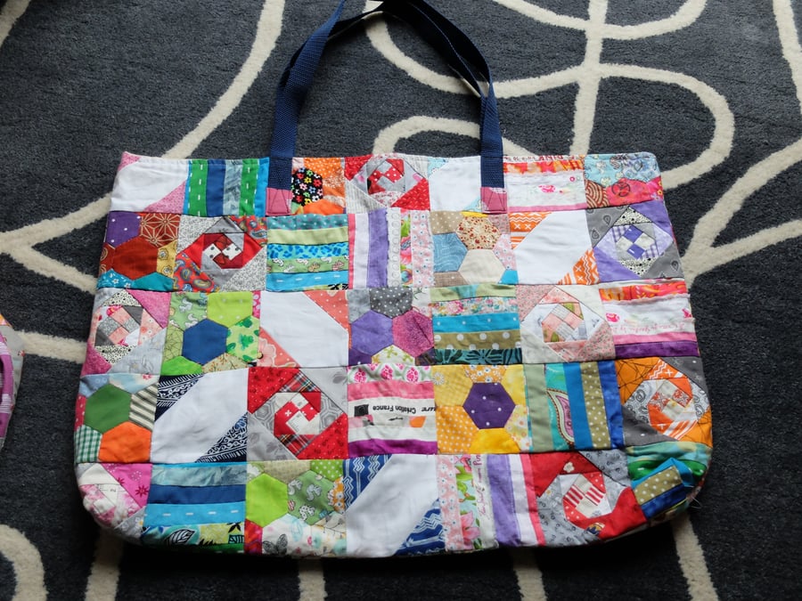 Hand made patchwork Backgammon board bag, or rather large Tote bag