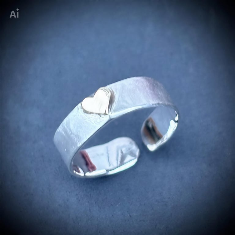 Silver Toe Ring with Gold Heart, Sterling Silver toe ring, adjustable toe ring, 