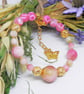 Pink Agate Memory Wire Beaded Bracelet