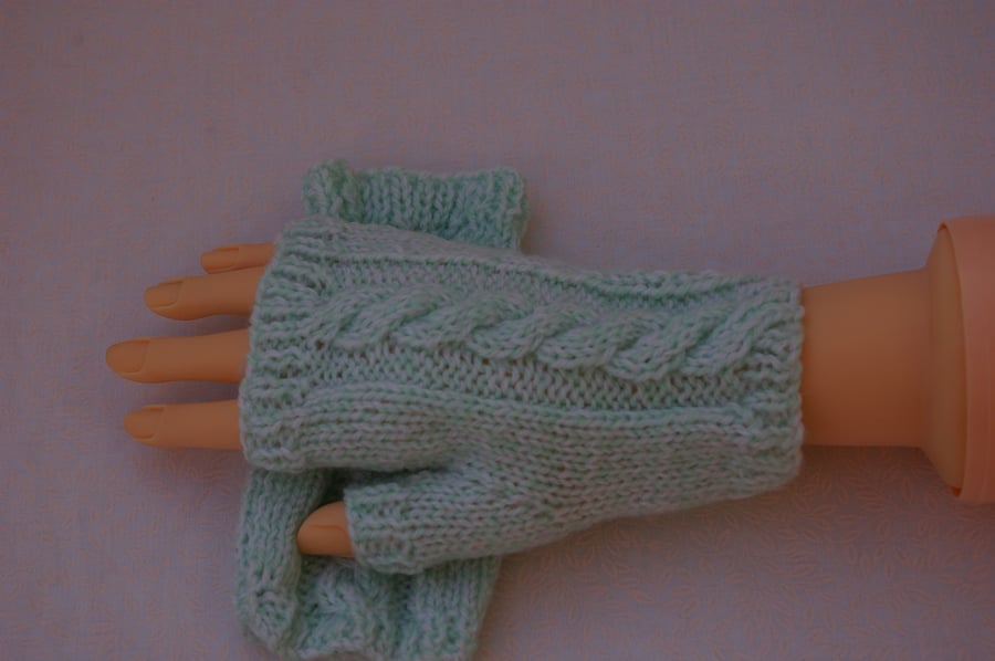 Fingerless Gloves hand knitted in Green