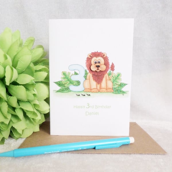 Lion Personalised 3rd Birthday Card