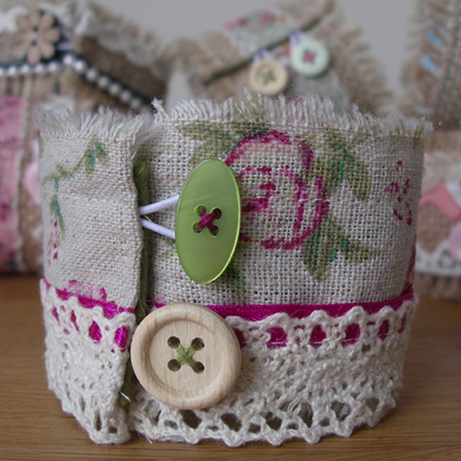 Rose Lace Textile Cuff Bracelet