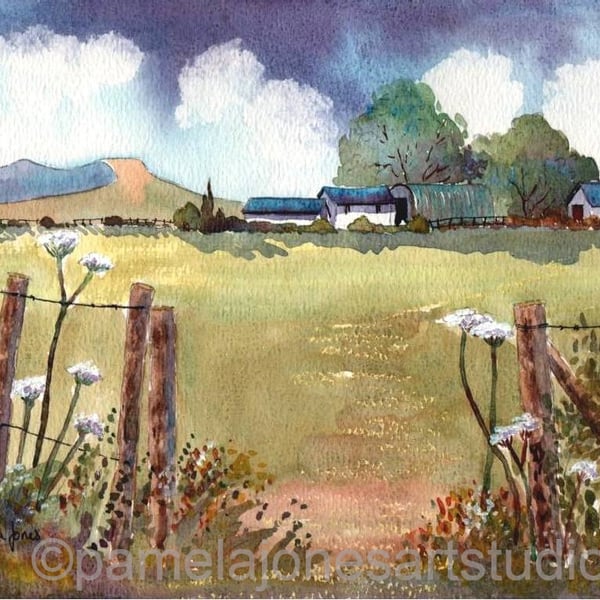 Farmhouse, Pen y Fan, Cowparsley, Brecon Beacons, Print in 14 x 11'' Mount