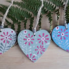 Trio of Hand Painted Wooden Hearts